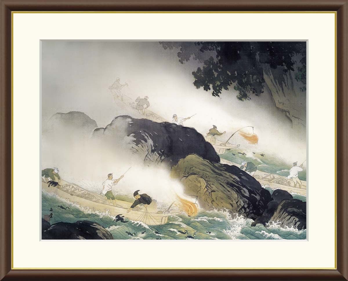 10年保証 名画 油絵 鵜飼 川合玉堂 注文 手彩仕上 高精細巧芸画