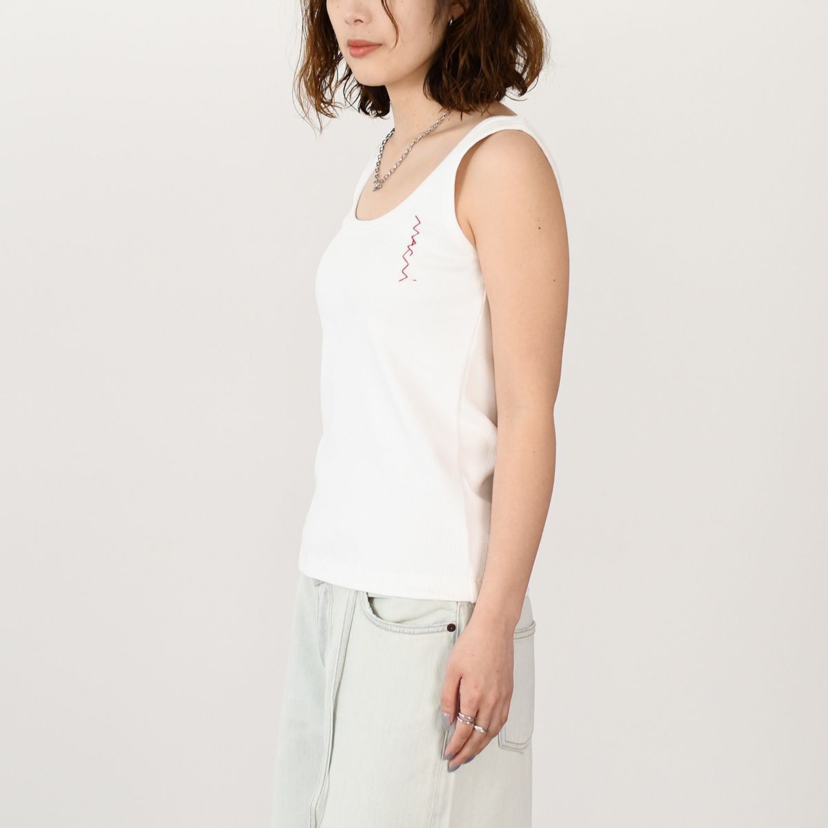 MARNI マルニ トップス タンクトップ THJE0348S0 UTC458 レディース ホワイト コットン スリムフィット リブ ロゴ刺しゅう 春夏 MARNI マルニ トップス タンクトップ THJE0348S0 UTC458