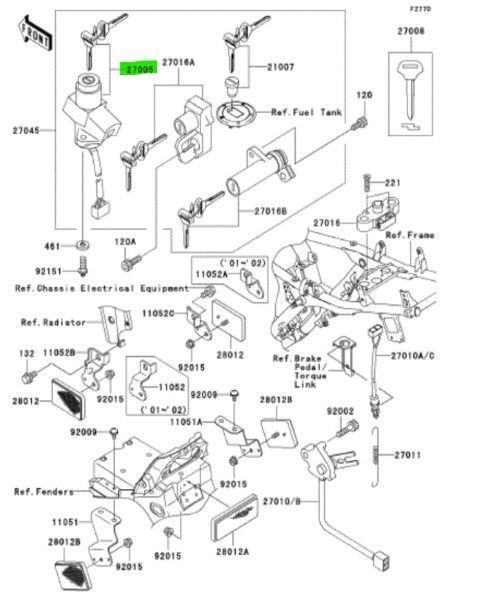 カワサキ ニンジャ ZX 12R イグニッションスイッチ Switch Ignition 27005-5120 KAWASAKI 純正 Genuine JDM メーカー純正品