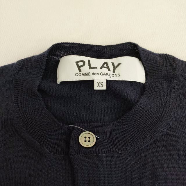 PLAY COMME des GARCONS レッドハートワッペン ウールカーディガン AX-N095 XS AD2023/8 紺 レディース プレイコムデギャルソン【中古】4-0531T♪