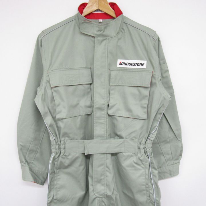 未使用】ブリヂストン つなぎ 長袖 作業着 メンズ M カーキ系