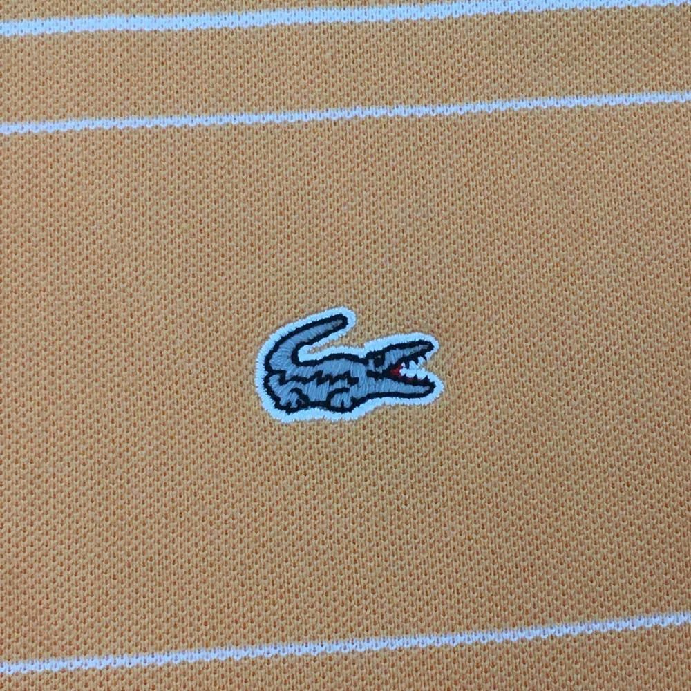 【美品】ラコステ 半袖ポロシャツ オレンジ×白 ボーダー 胸ロゴ メンズ 3(M) ゴルフウェア LACOSTE ラコステ ポロシャツ ボーダー（スポーツ・アウトドア）の通販