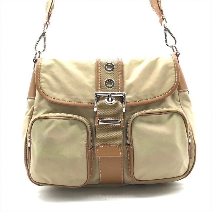 良品 PRADA プラダ 三角ロゴ プレート ナイロン レザー 良品 PRADA プラダ 三角ロゴ プレート ナイロン レザー
