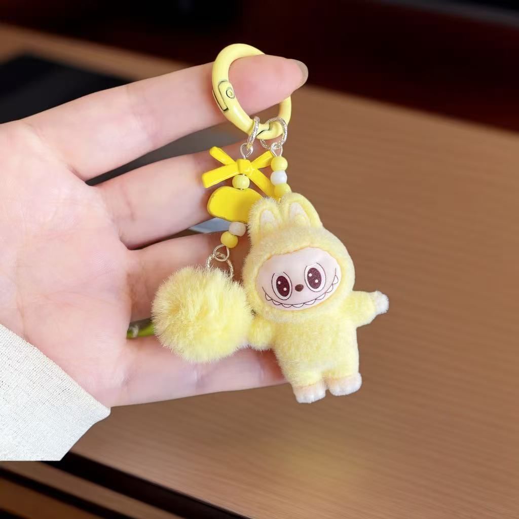 2個セット ラブブ Labubu キーホルダー ミニ ポンポンリボン付き