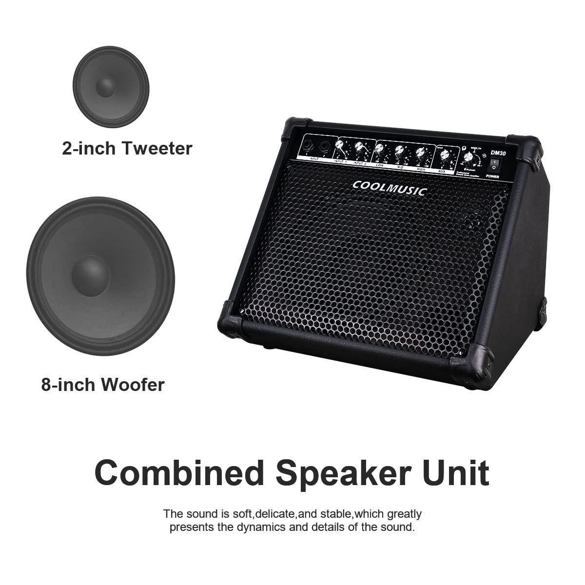 アンプ ワット電子ドラム キーボード アンプ Aux 30 入力と BT 2 AMP 入力 3 バンド DM30 EQ と Coolmusic DI 出力