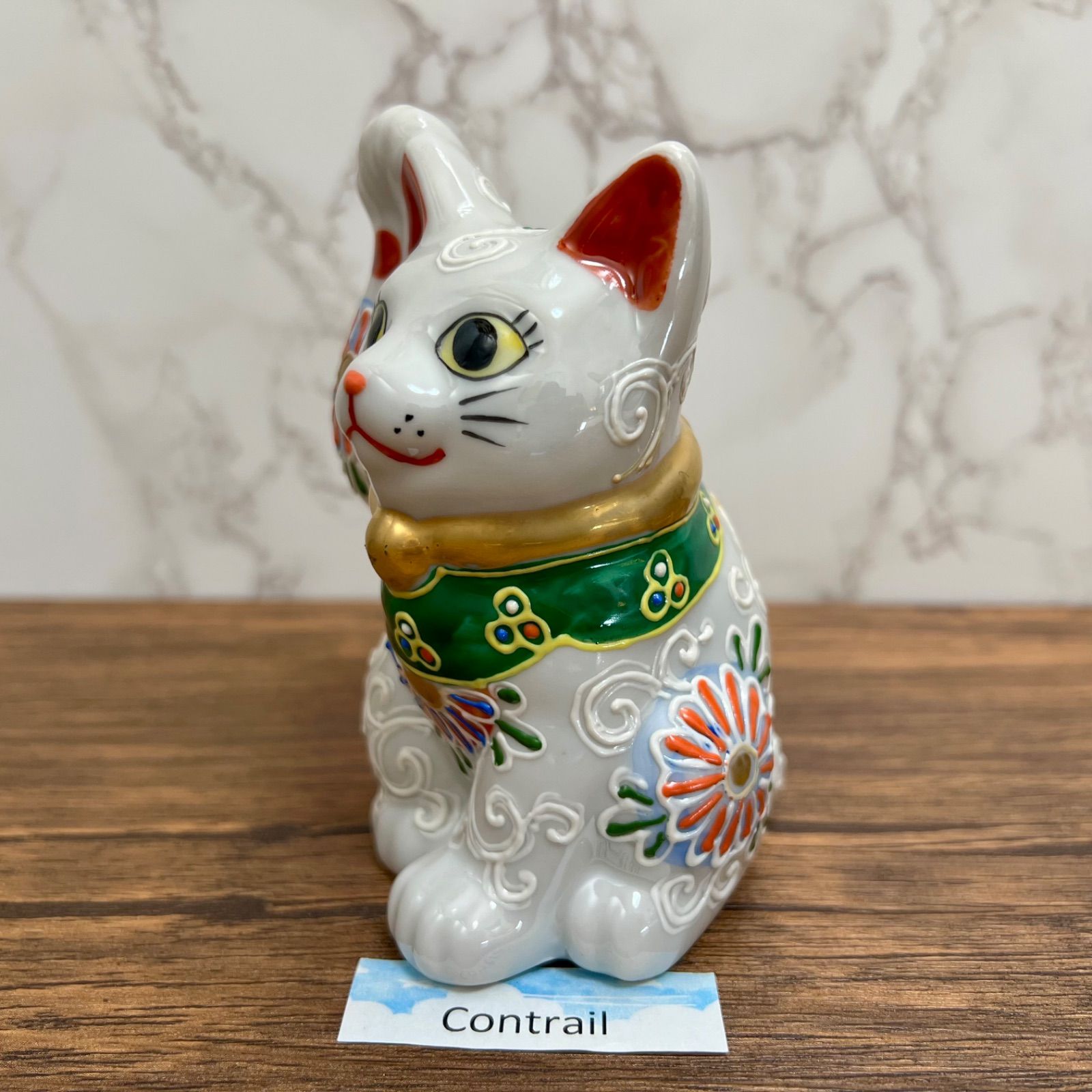 九谷焼】招き猫 4号 白盛 右手 金運招福 縁起物 Maneki Neko