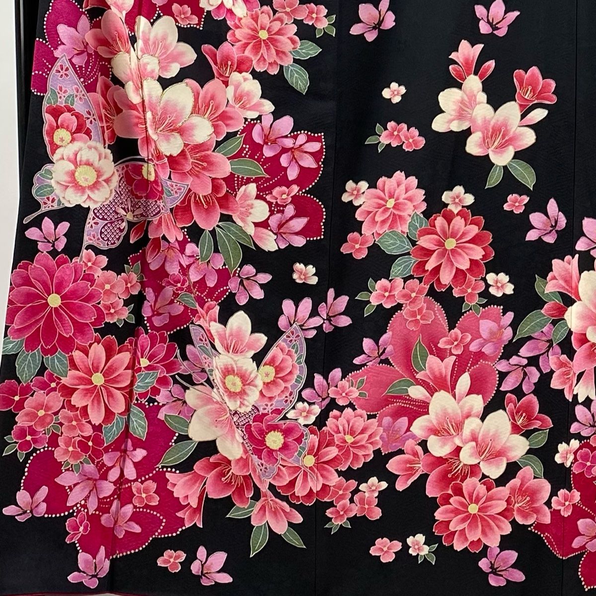 さんぺい【身丈166.5cm裄68.5cm】振袖フルセット【正絹】 振袖 レンタル フルセット 青 シンプル 桜 適応身長157cm〜162cm