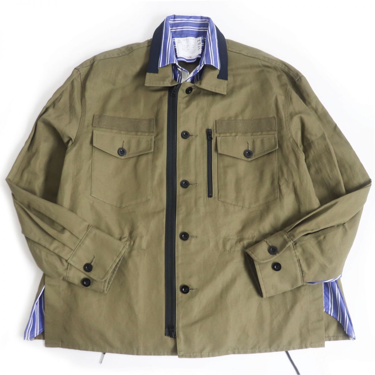 極美品□22SS sacai/サカイ 22-02782M Fabric Combo Shirts ドッキングデザイン シャツ ブルゾンジャケット  カーキ系 1 日本製 正規品