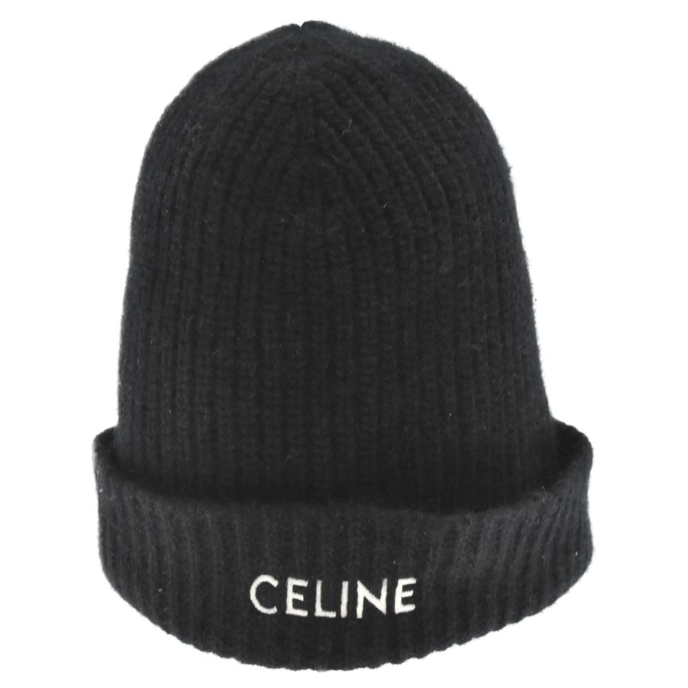 CELINE (セリーヌ) 21SS フロントロゴ刺繍 カシミア ニット帽 ブラック 