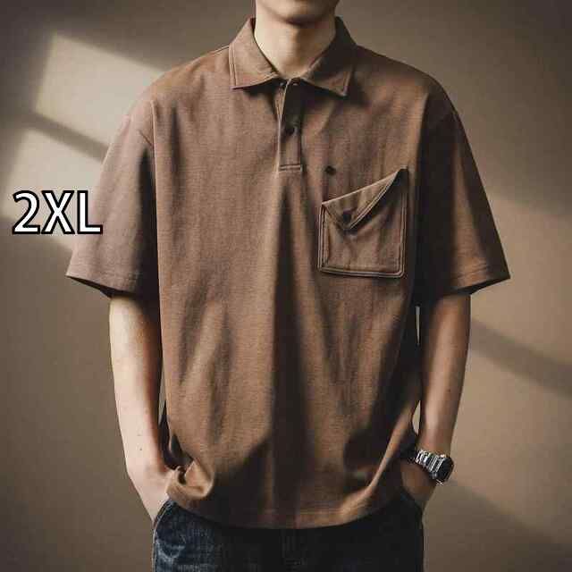 2XL 秋冬 コーデ メンズ 服 シンプル ファッション オシャレ 大人 かっこいい 大きいサイズ ストリート 紳士服 アメリカン ツイル 綿 ボタン ポケット ポロシャツ カジュアル 半袖 トップス