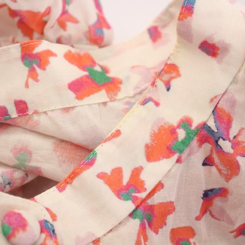 ルネ Rene シャツ ブラウス 半袖 バンドカラー フリル 花柄 34 ピンク