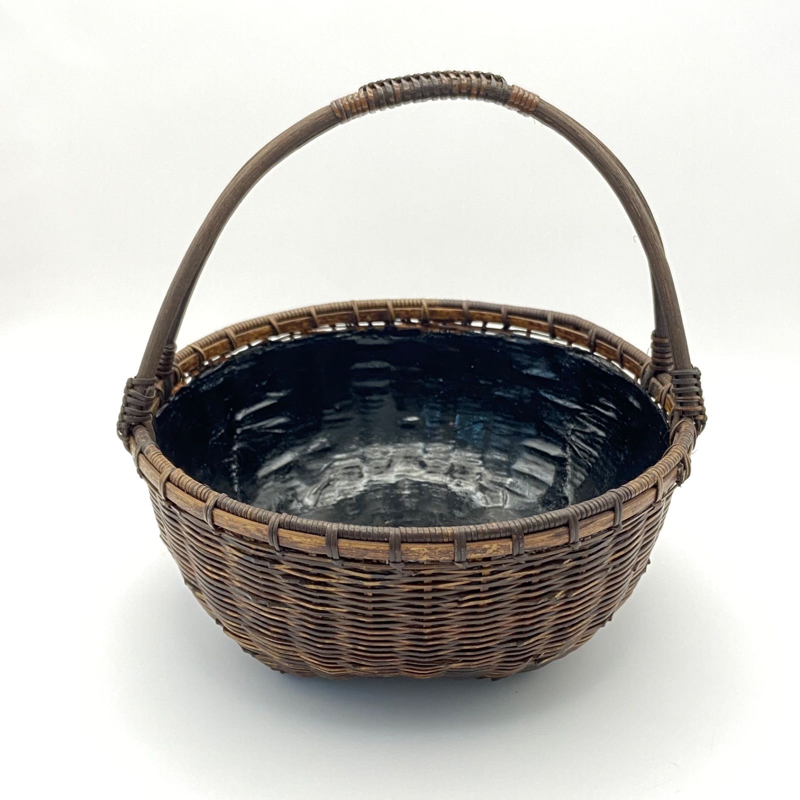 時代　炭斗　煎茶　竹細工　籠 時代竹編炭斗】煎茶道具 竹工芸 手付き炭籠 竹篭