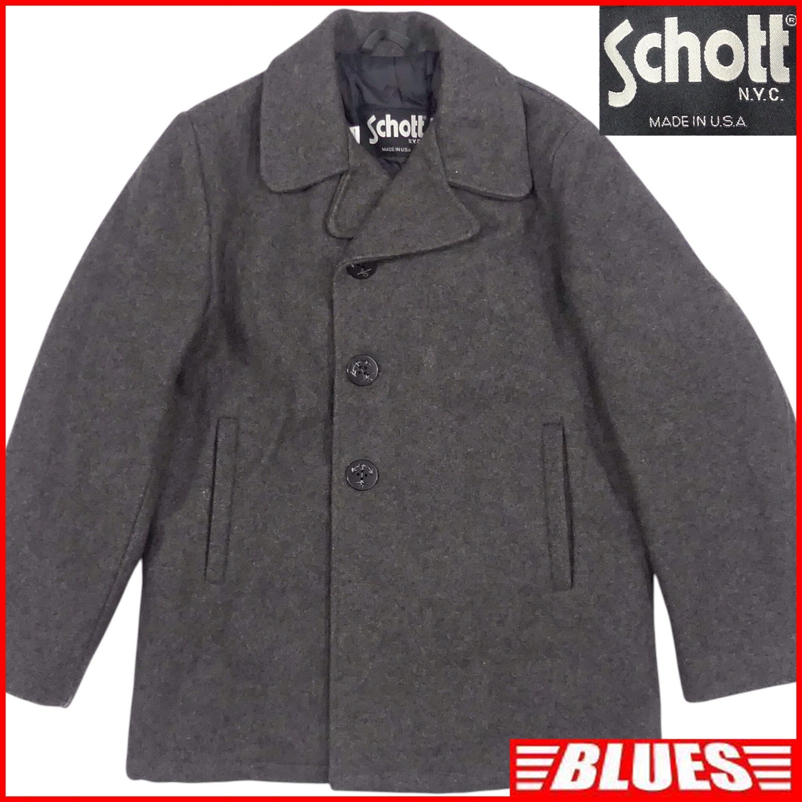 【美品】ショット　ピーコート　シングル　グレー　40 Lサイズ Schott ショット Pコート 40 ピーコート シングル L グレー USA