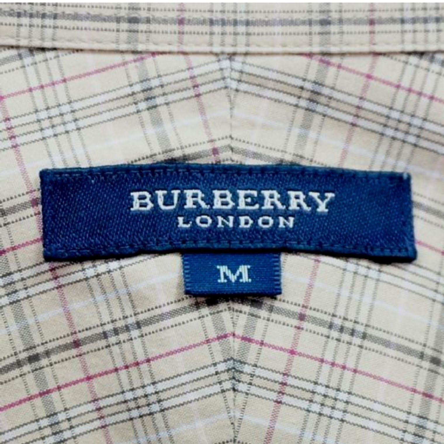 BURBERRY LONDON バーバリーロンドン 長袖シャツ 胸ポケット付 刺繍ロゴ ベージュ チェック メンズ Mサイズ