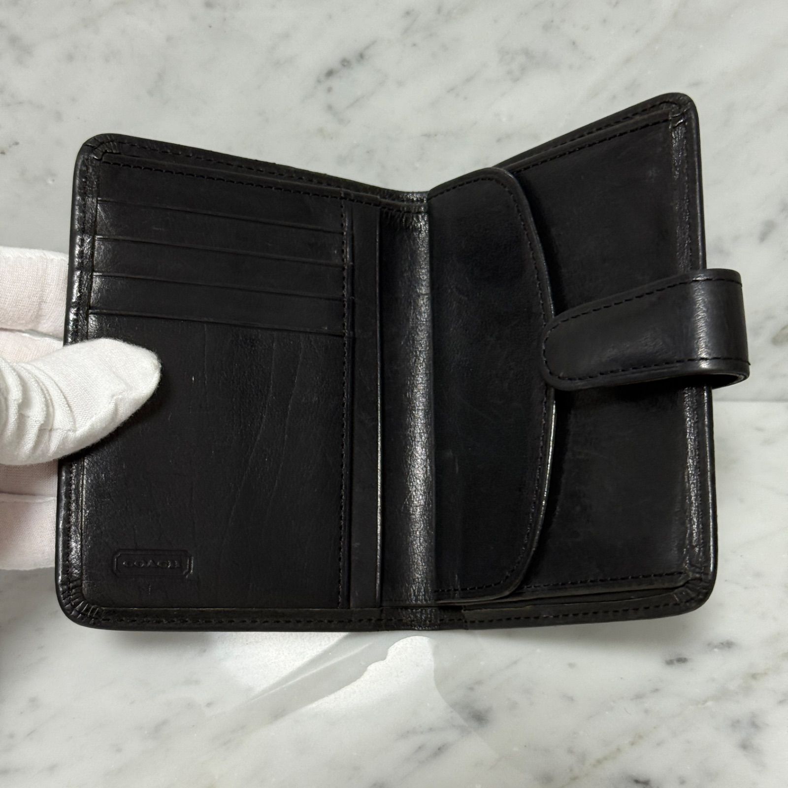 90s OLD COACH オールドコーチ 二つ折り財布 本革 レザー ブラック 黒