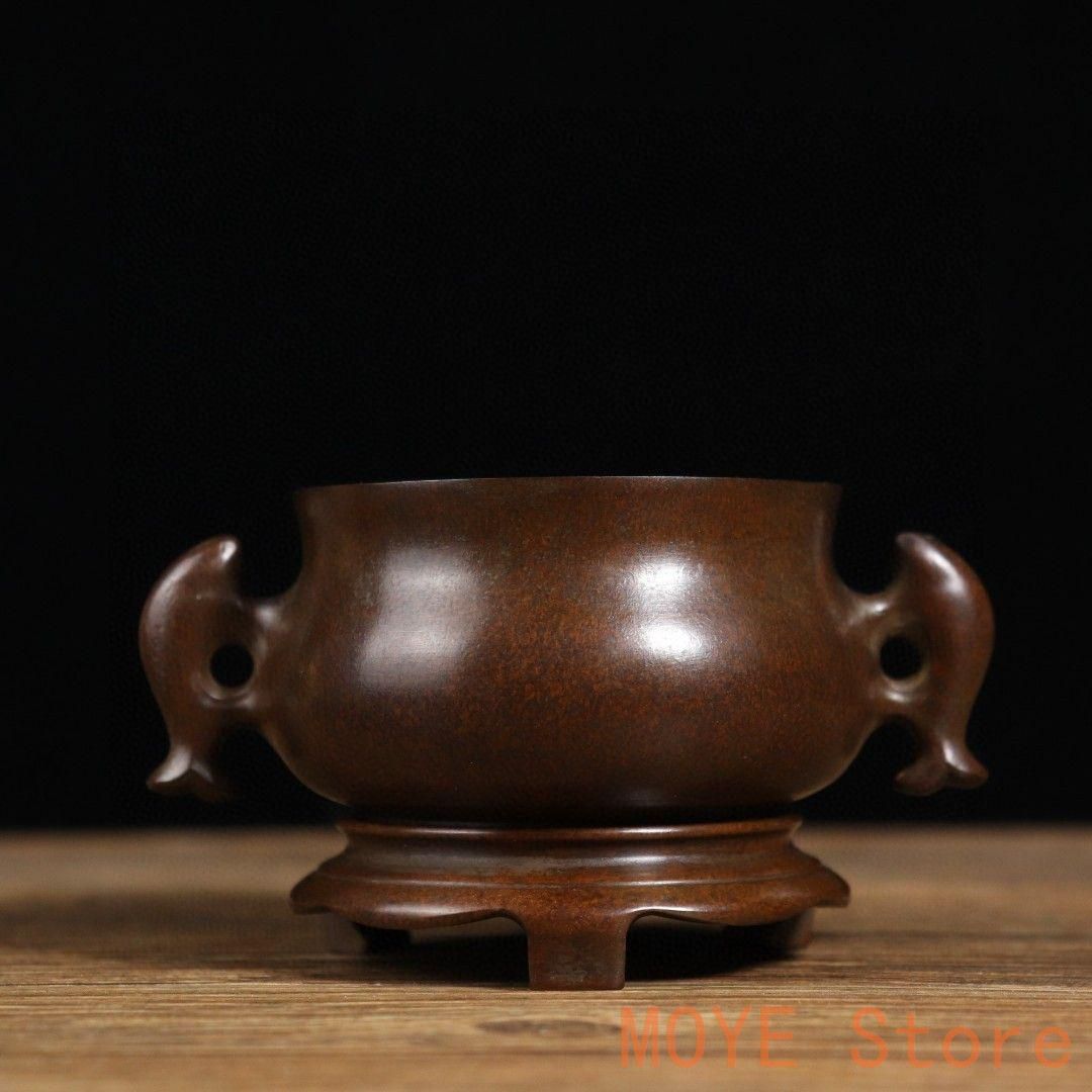 銅製 双魚耳香炉 室内盤香炉 茶道香り炉 香道具 工芸品 置物 美術品・アンティーク・コレクション 銅製 双魚耳香炉 室内盤香炉 茶道