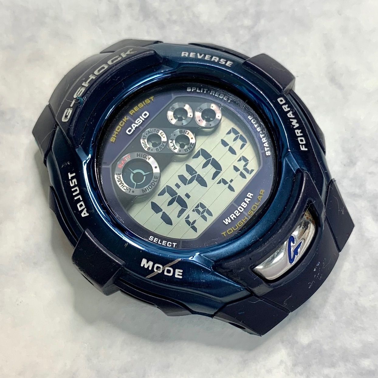 【G-SHOCK⭐️CASIO カシオ】 G-7302RL     5つ目モデル　 タフ ソーラー　 デジタル 腕時計　 ブラック×ブルー　 ステンレス　 動作確認済み　 ★ベルトはありません （AYA）