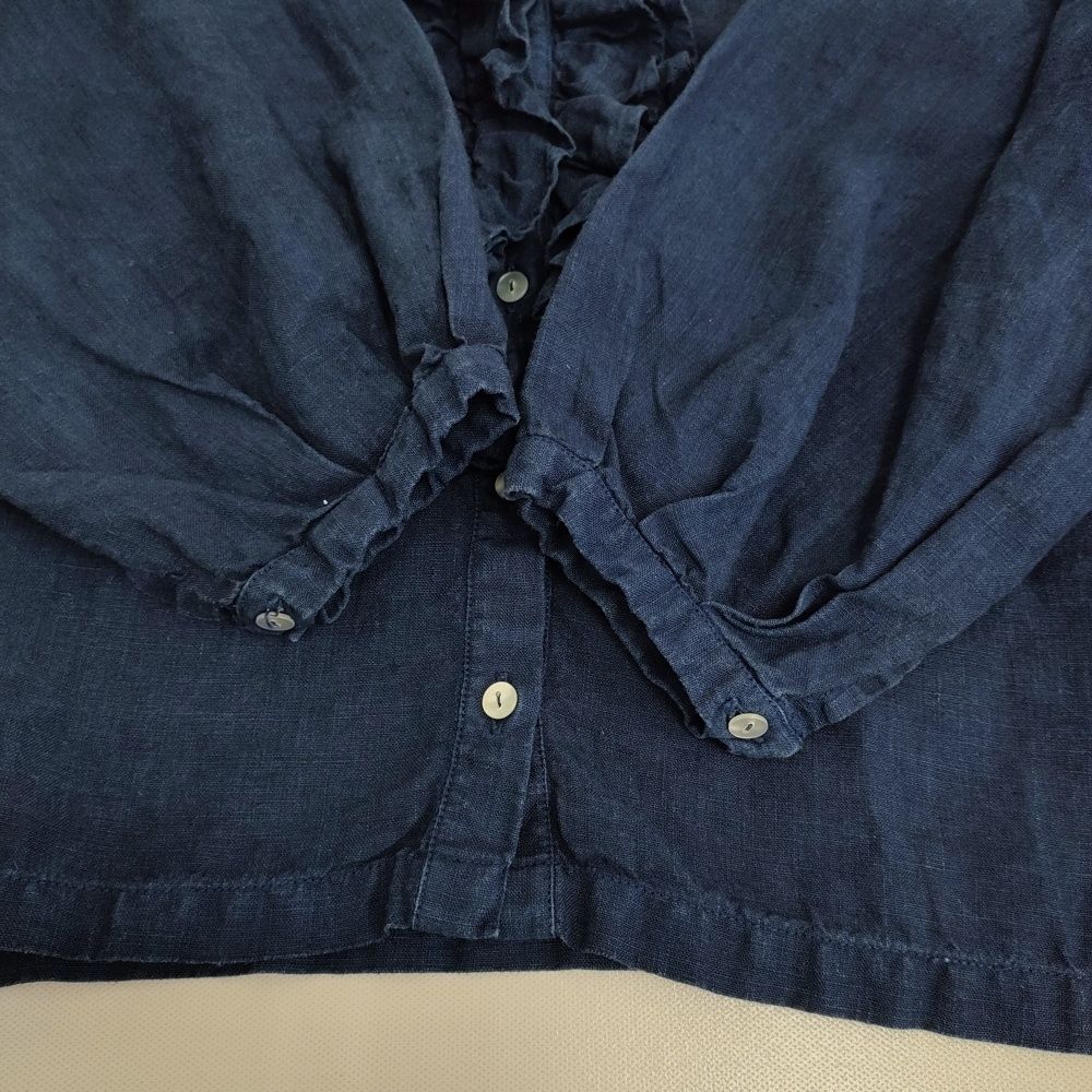 定価2.5万】高城染工　ブルーイングリーン blueingreen *リネン麻 Blue in Green インディゴ染めリネン 高城染工 フリル ブラウス