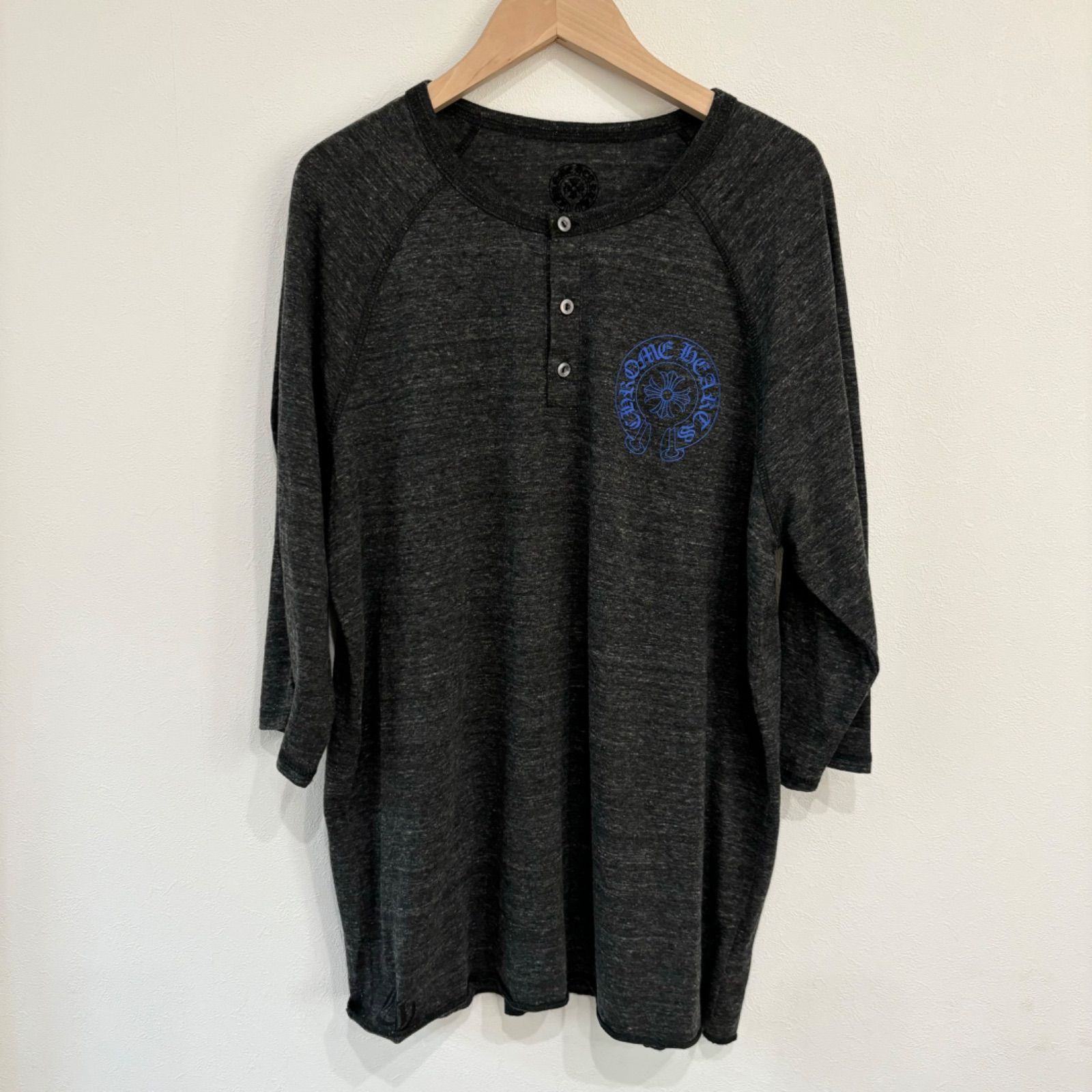Z984  CHROME HEARTS  クロムハーツ　ヘンリーネック　ラグランTシャツ　チャコールグレー　メンズ　XLサイズ　アメリカ製