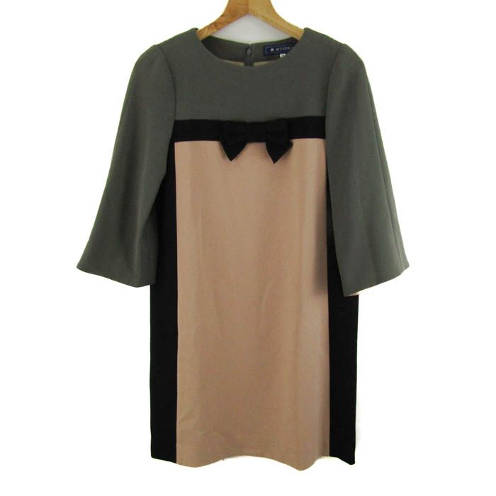 エムズグレイシー ワンピース 7分袖 ブランド トップス 日本製 レディース 36サイズ ブラック×ベージュ×ブラウン M S GRACY