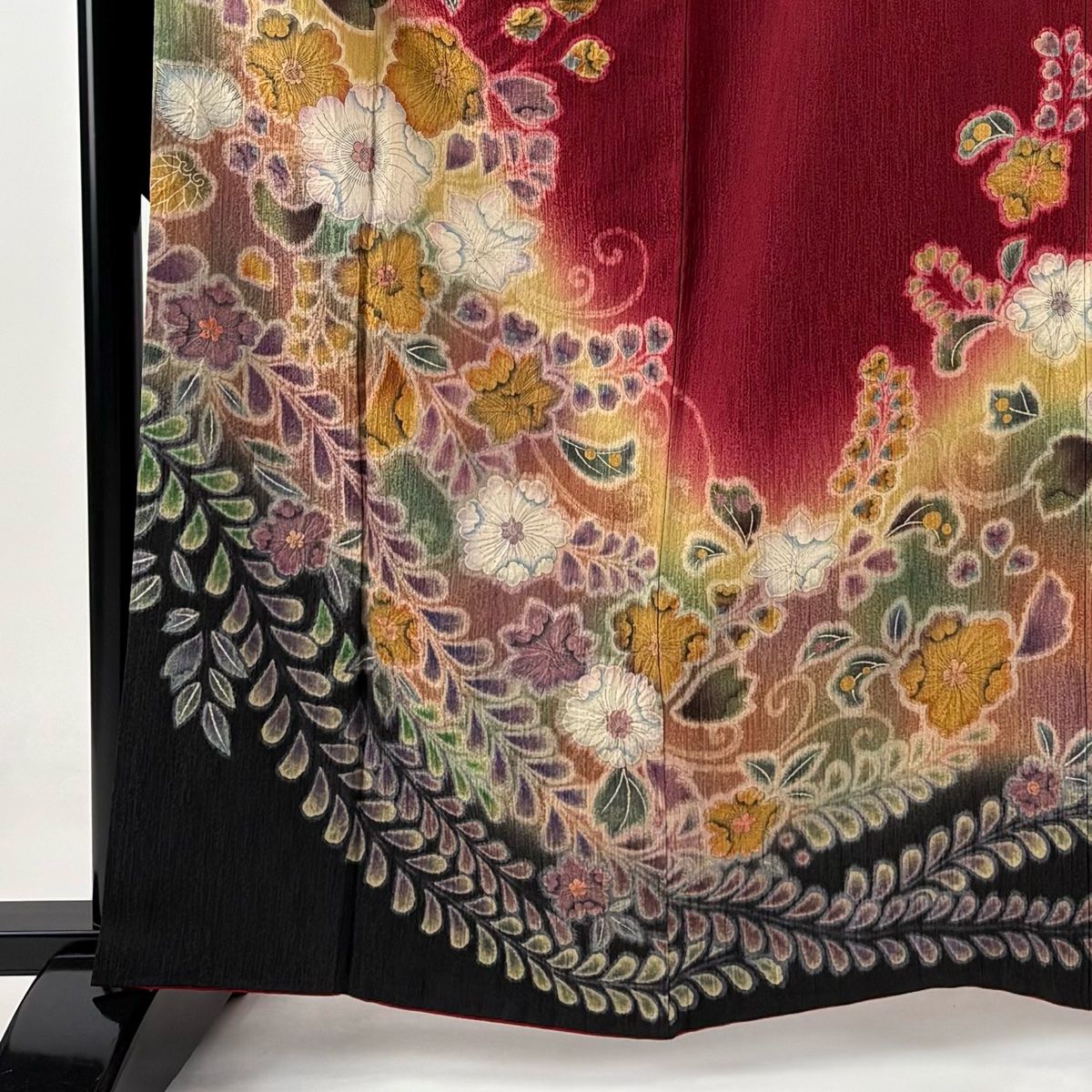 作家物 振袖 裄66.5 花柄の素敵な染め 着物 正絹 T-4591 振袖 身丈162cm 裄丈66cm M 袷 辻が花 染め分け ぼかし 赤 正絹 秀品