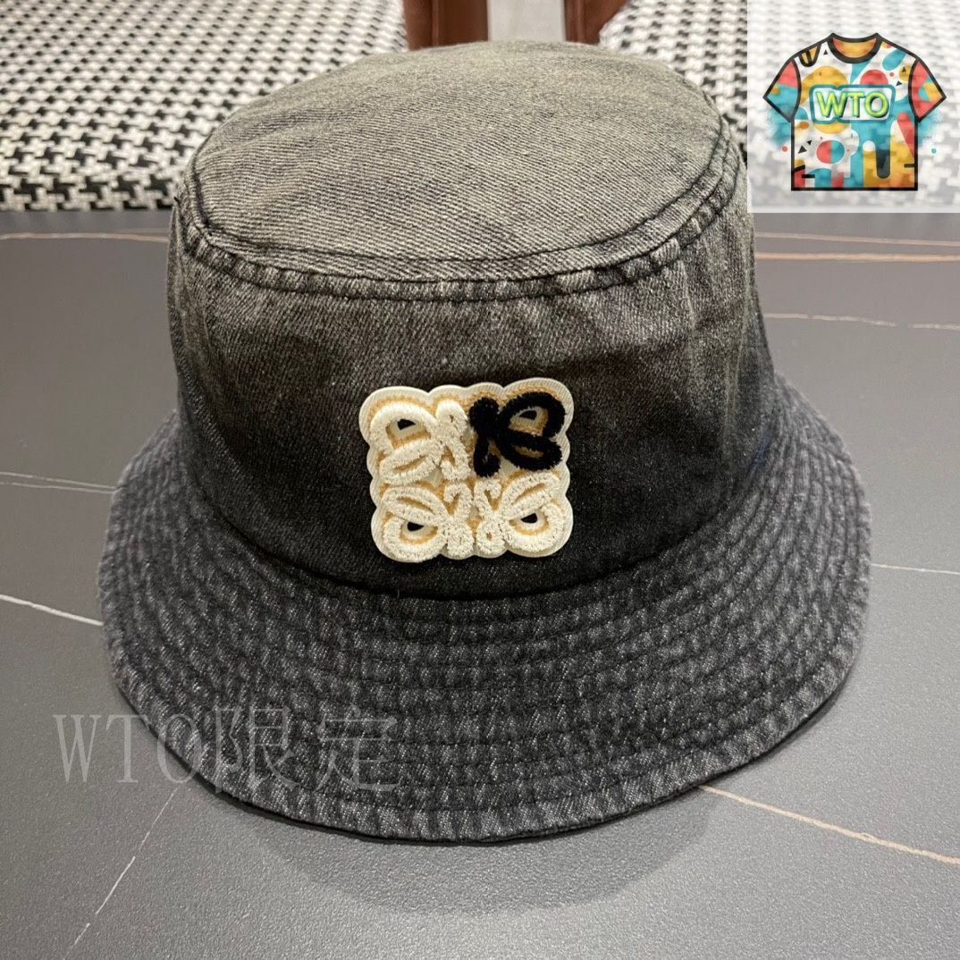 LOEWE デニムバケットハット　フィッシャーマンハット フレイド フィッシャーマン ハット (デニム＆カーフ) ブルー - LOEWE