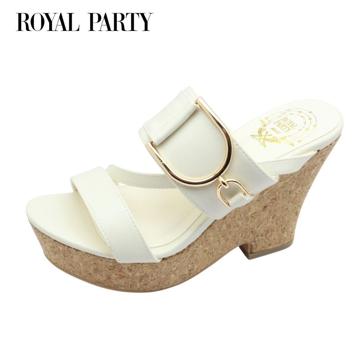 ROYAL PARTY ロイヤルパーティー RPM 8056 ホワイト レディース ミュール サンダル バックル ウェッジ 厚底 靴