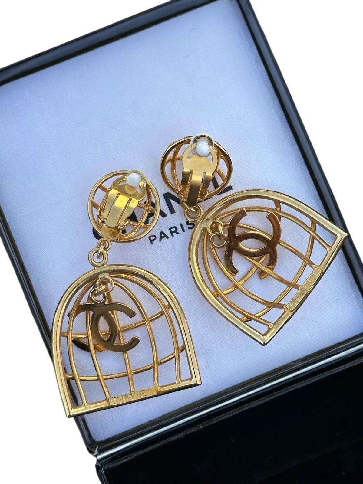 ◆シャネルCHANELヴィンテージVintageCOCOマークぶら下がり鳥籠カゴイヤリングピアス耳飾りゴールド アクセサリーコメ刻印あり