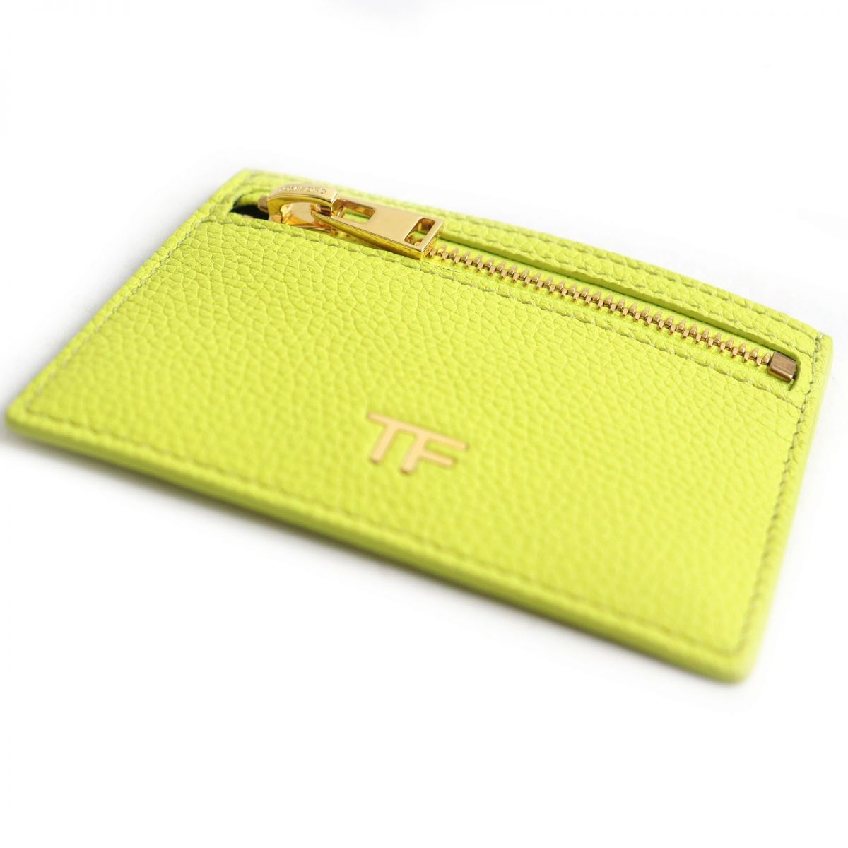 未使用品□TOM FORD/トムフォード GRAIN LEATHER CLASSIC TF CARD HOLDER WITH ZIPPED POCKET ロゴ金具 レザーカードケース ライム 伊製 t04-st30403-721