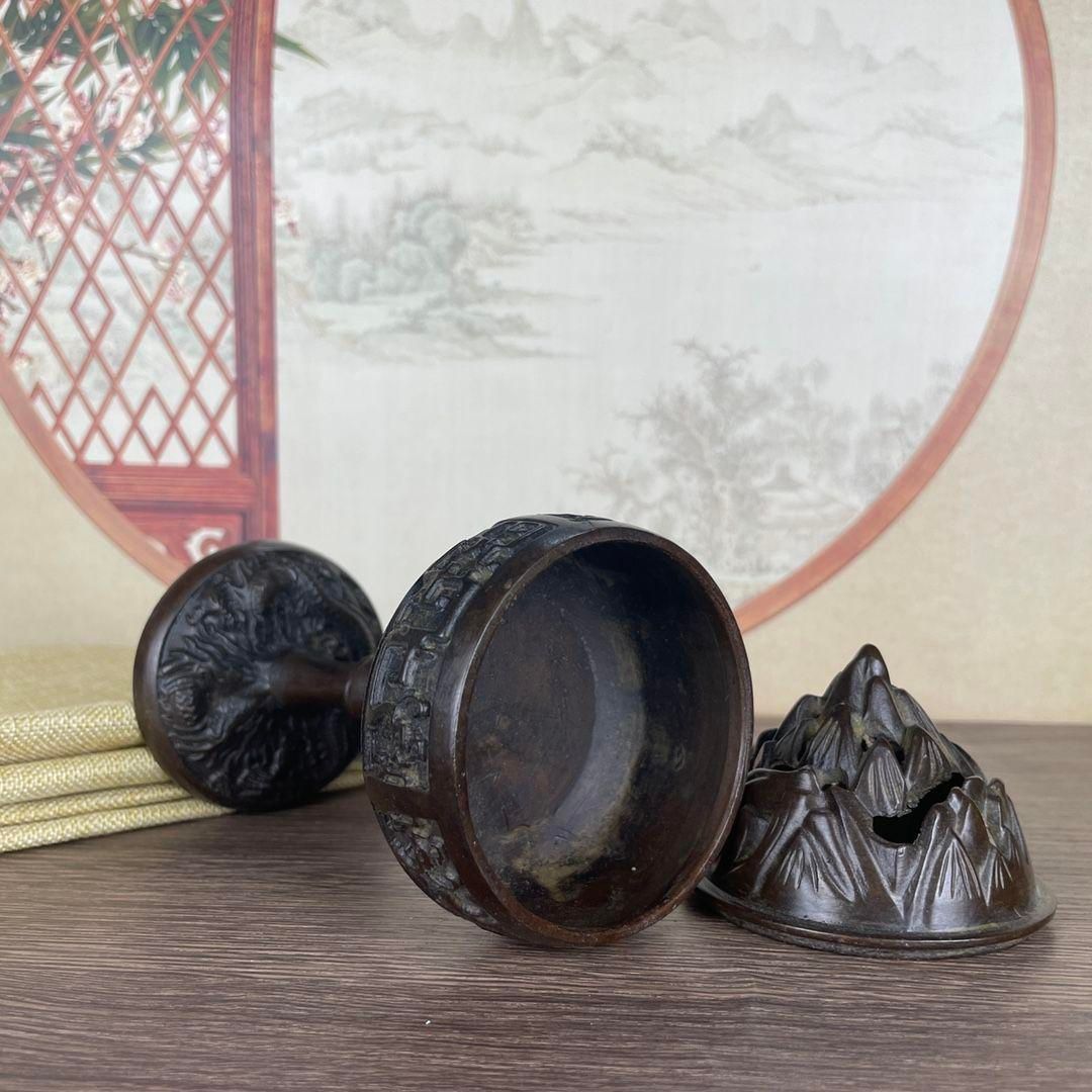銅器 三足龍鳳彫花薫炉 茶台薫香炉 茶道具 香道具 装飾品 工芸品
