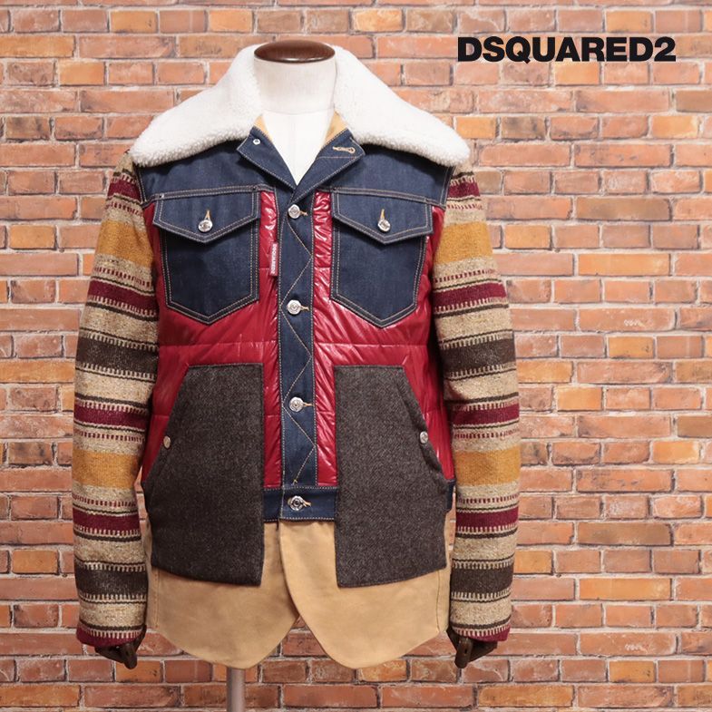 秋冬/DSQUARED2/50サイズ/ハイブリッド デニムジャケット S74BN1123 中綿＆ボア ツイード切替 イタリー製 新品/ベージュ/hd817/