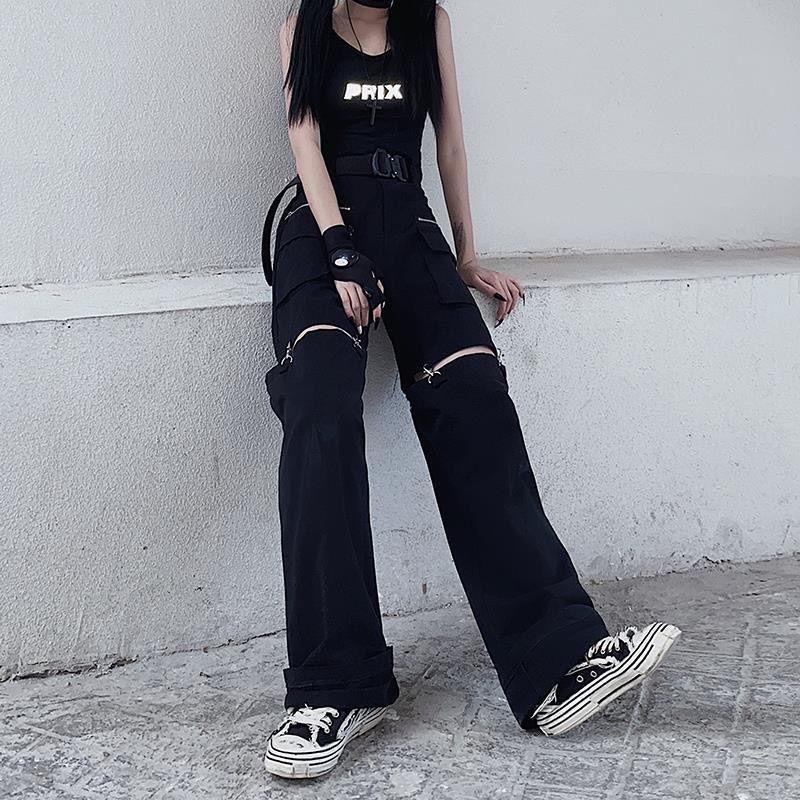 さっちゃん　　サスペンダー付き 2Way セパレートカーゴパンツ 2WAY セパレートカーゴパンツ カットアウト絶対領域 ダンス地雷系 韓国