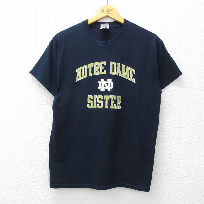 M/古着 半袖 ビンテージ Tシャツ メンズ 00s ノートルダム クルーネック 紺 ネイビー 24mar16 中古