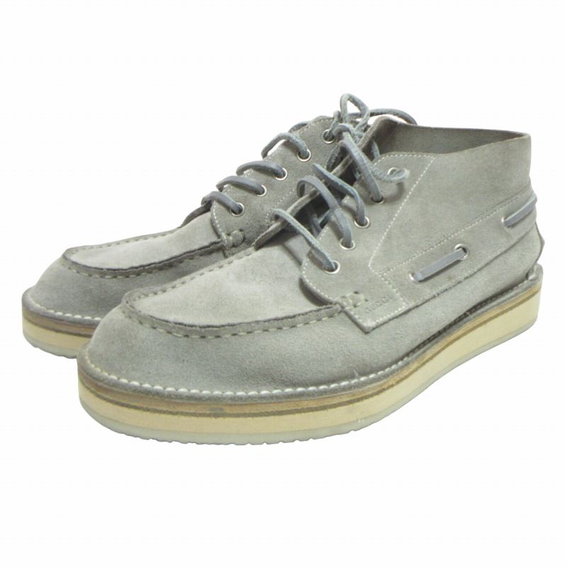 グッチ GUCCI アンクルハイスエードブーツ シェリーライン レザー Uチップ グレー系 54181 27cm相当