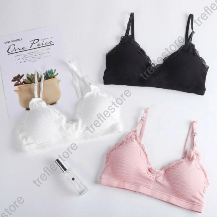 ブラジャーショーツセットノンワイヤーナイトブラカップ付きレース下着綿コットン肩紐フルカップ可愛い
