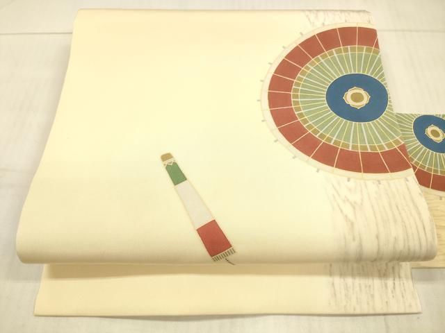 平和屋着物●塩瀬　九寸名古屋帯　番傘花文　金彩　正絹　逸品　CABB0562hy 平和屋着物○塩瀬 九寸名古屋帯 番傘 金彩 正絹 逸品 DAAX5760cm