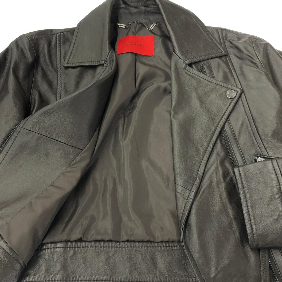 良好 MAX&CO マックス&コー ダブルライダース ショート レザージャケット サイズ:40  ブラウン 羊革 レディース 　240001143696 良好 MAX&CO マックス&コー ダブルライダース ショート レザー