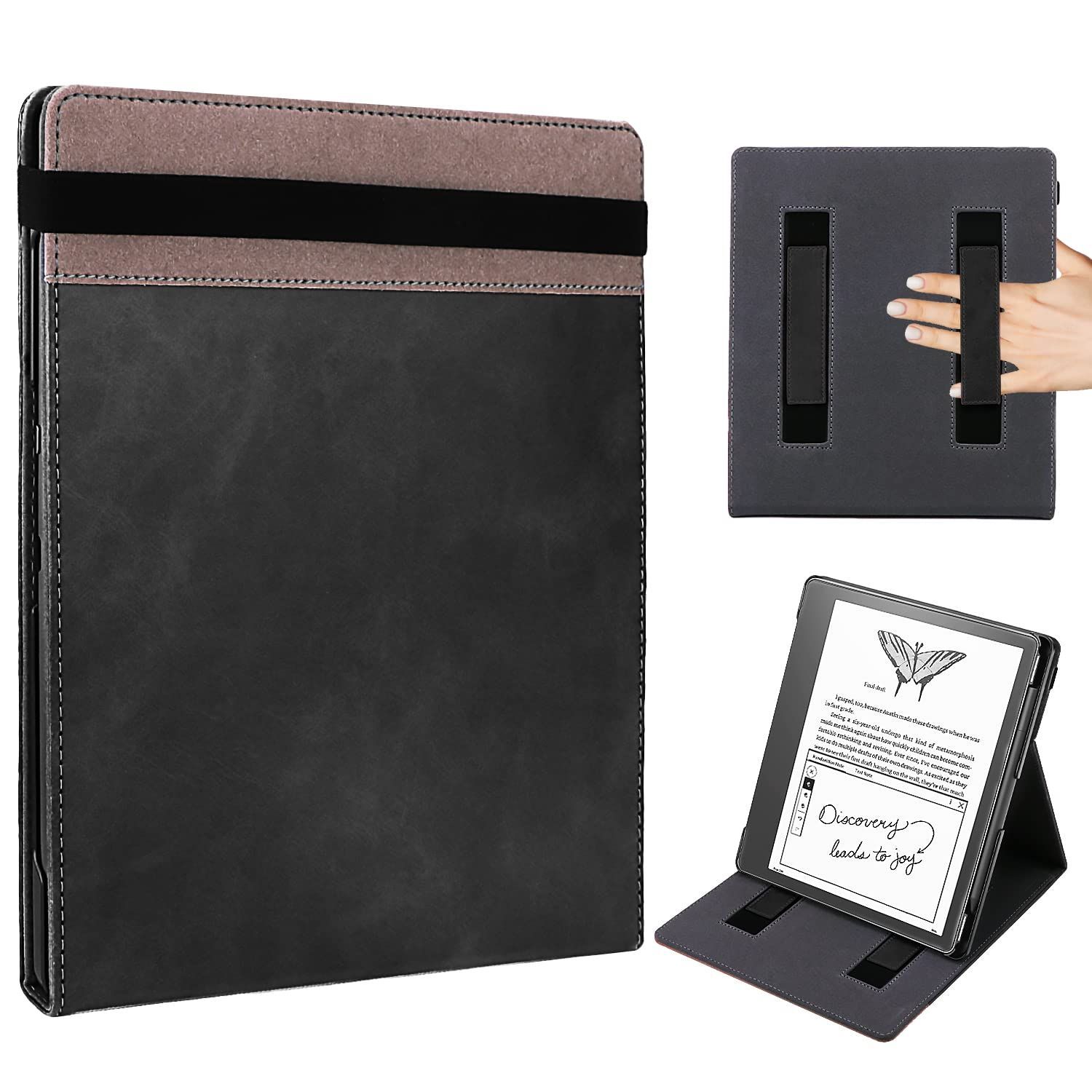【新着商品】ストラップ開閉 Scribe（2022年発売）専用スタンドカバー マルチアングルスタンド10.2インチ Kindle デュアルハンドストラップデザイン ペンホルダー付き WALNEW 自動喚起とスタンド