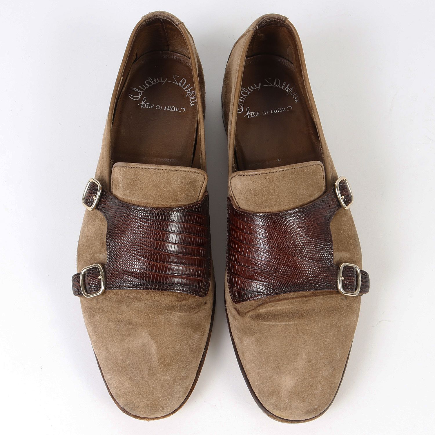 SANTONI サントーニ ダブルモンク ストラップ スウェード コンビ ローファー CARLOS カルロス シューズ ベージュ 8 イタリア製  ブランド