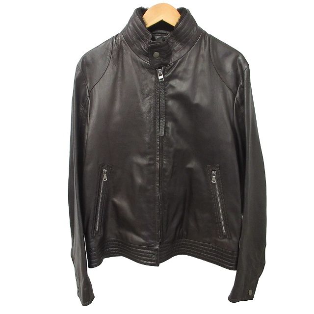 極美品✨HUGO BOSS ラムレザー シングルライダースジャケット ブラック 