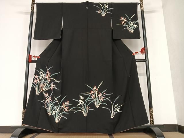 平和屋着物○本加賀友禅作家 沢飯芳雄 訪問着 草花文 黒地 正絹 逸品  