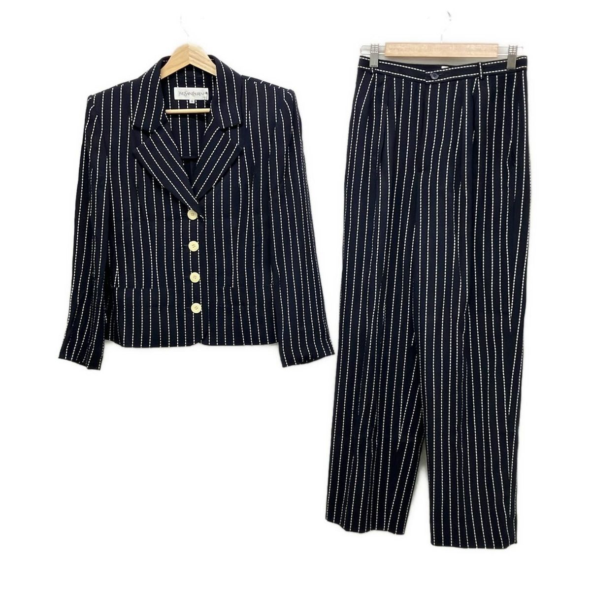 YvesSaintLaurent イヴサンローラン レディースパンツスーツ レディース - ダークネイビー×白 ステッチストライプ