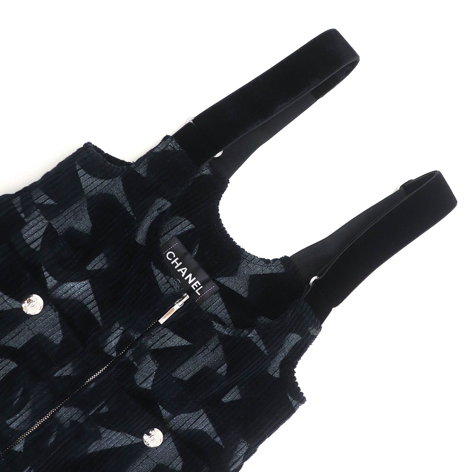 CHANEL シャネル 24AW P77394 ココネージュ ココボタン 裾フ ジップ ジャンプスーツ ツナギ オーバーオール サロペット ブラック系 34 イタリア製 レディース FORTGASGNV_COM_BR