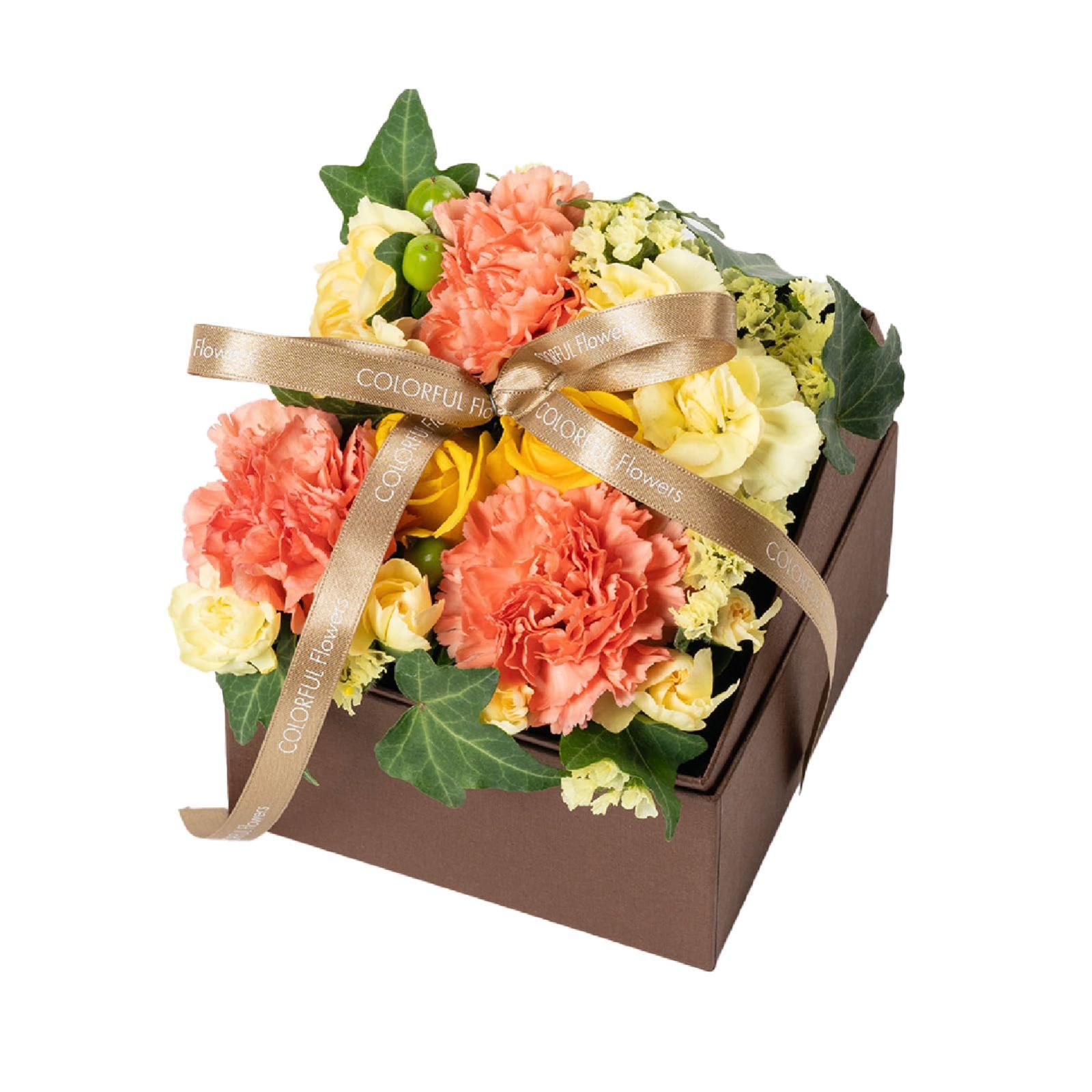 数量 COLORFUL リボン付き Flowers フラワーギフトボックスアレンジメント WOW サニーオレンジ リニューアル THE