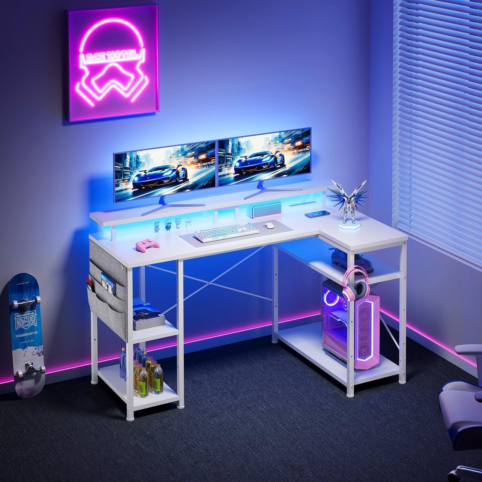 YeTom l字デスク LEDライト付き ゲーミングデスク 幅130