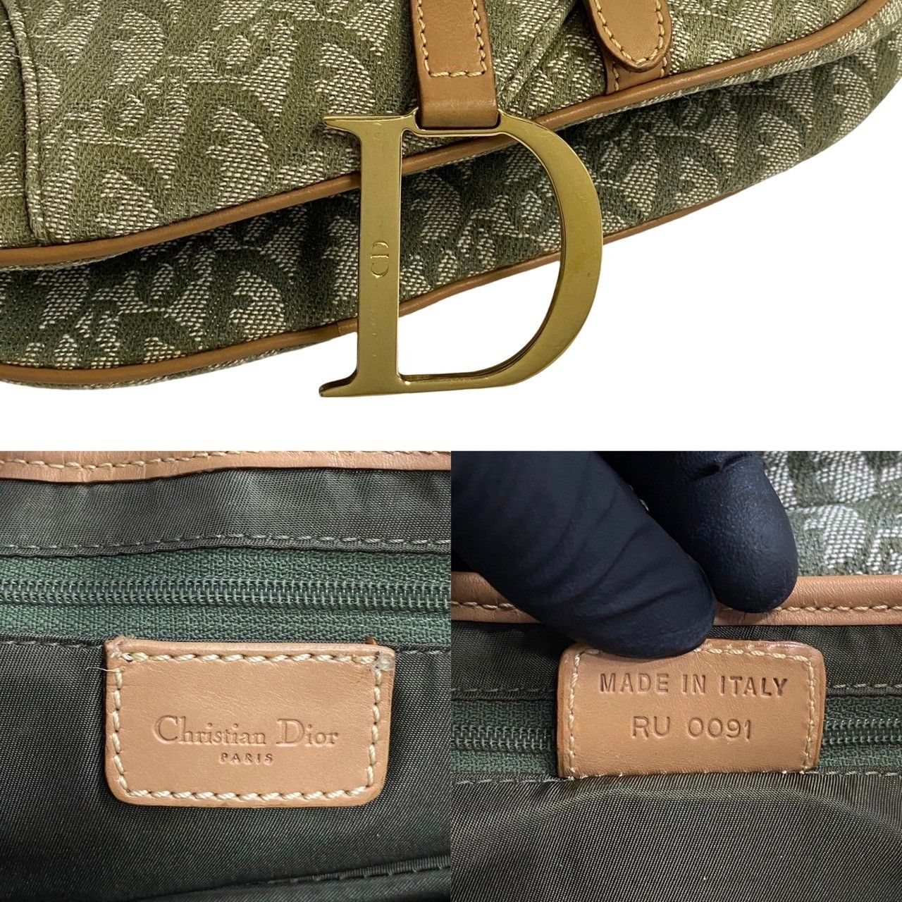 極 美品 Christian Dior ディオール サドルバッグ トロッター ロゴ 金具 レザー キャンバス ワン ショルダーバッグ カーキ  60572 - メルカリ