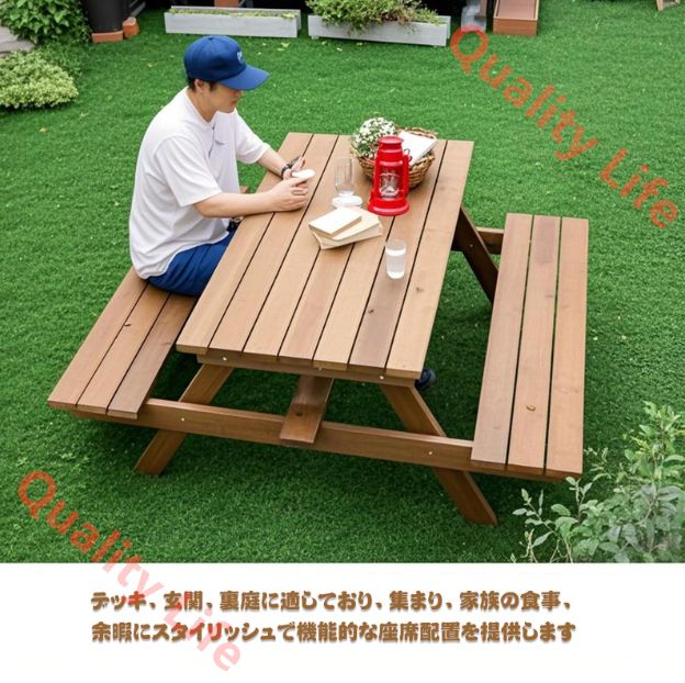 庭 裏庭用のアクティビティ家具ベンチセット120*150*70|傘と傘立てを含む炭化色