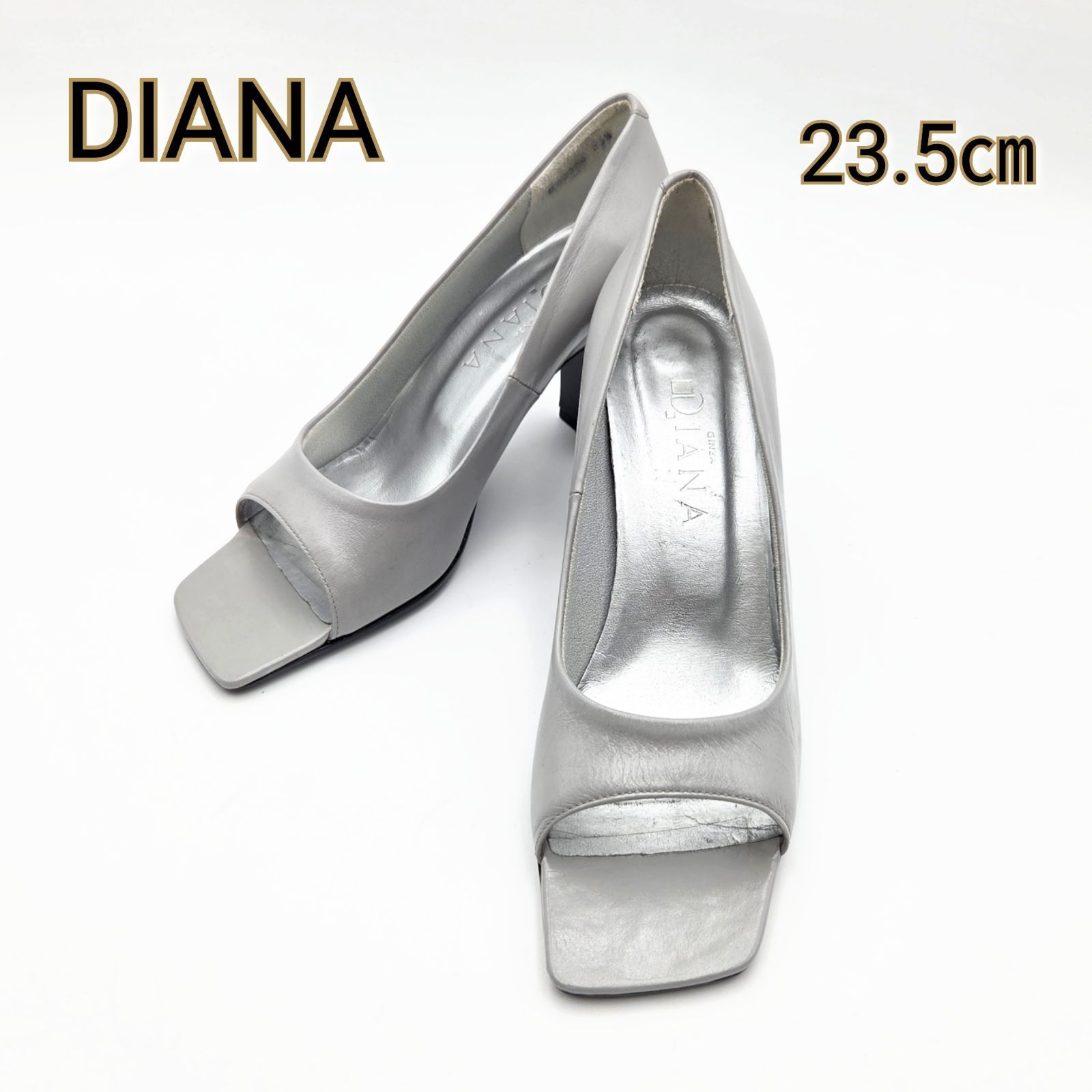 DIANA ダイアナ パンプス オープントゥ レザー 23.5cm グレー - メルカリ