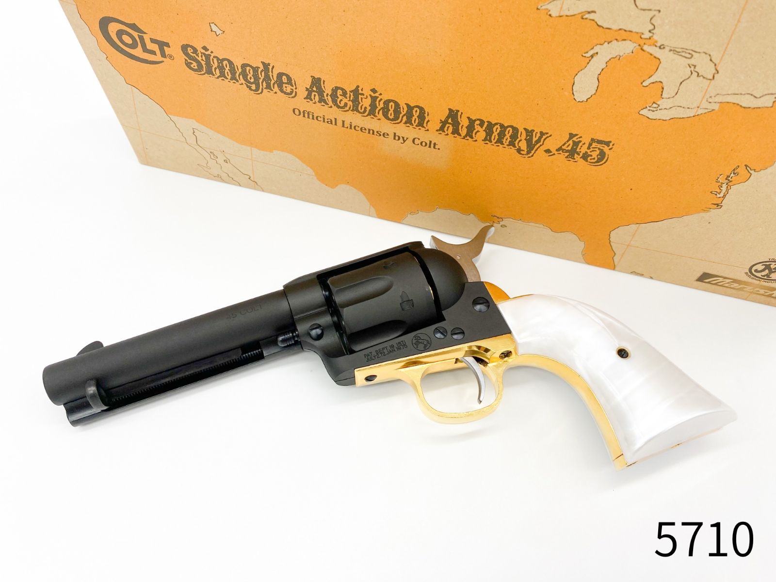 冬ボーナス先行 マルシン SAA パールプラグリップ - 真鍮調メッキパーツ ブラススタイルHW シビリアン