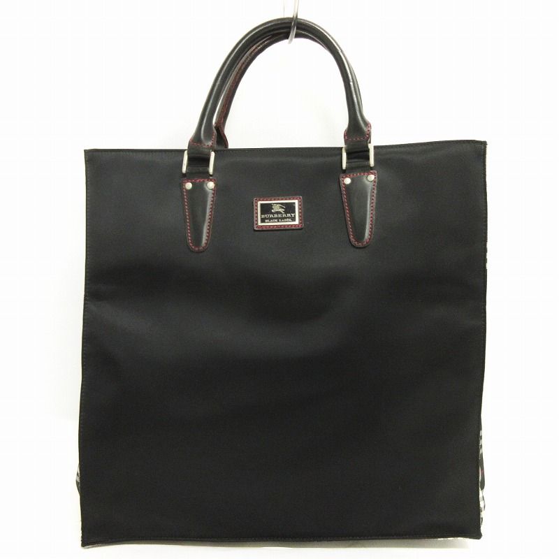 バーバリーブラックレーベル 黒 レザー トートバッグ BURBERRY BLACK